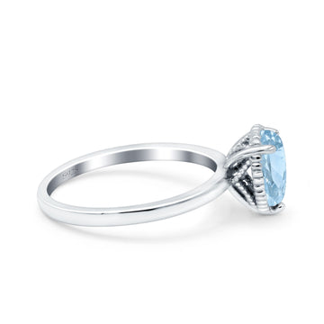Vintage Style Solitaire Accent Pear Wedding Ring Simulated Aquamarine CZ 925 Sterling Silver
